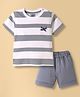 Mini Taurus Sinker Knit Half Sleeves T-Shirt & Shorts Night Suit With Airplane Embroidery - Grey