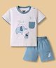 Mini Taurus Sinker Knit Half Sleeves T-Shirt & Shorts Night Suit with Elephant Print - Teal Blue