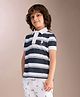 U.S. Polo Assn. Kids Cotton Knit Half Sleeves Striped Polo Tee - Navy Blue