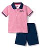 Babyhug Single Jersey Knit Half Sleeves Striped Polo T-Shirt & Shorts Set - Navy Blue