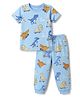 Babyhug Cotton Knit Half Sleeves Dino Printed Co-Ords T-Shirt & Pyjama Night Suit - Blue