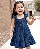Babyhug Woven Sleeveless Denim Frock With Polka Dot Print & Floral Print - Blue