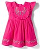 Babyhug Twill Woven Sleeveless Floral Embroidered Frock with Frill Detailing - Pink