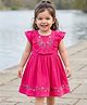 Babyhug Twill Woven Sleeveless Floral Embroidered Frock with Frill Detailing - Pink