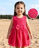 Babyhug Lace Woven Sleeveless Frock with Bow Applique - Dark Pink