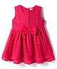 Babyhug Lace Woven Sleeveless Frock with Bow Applique - Dark Pink