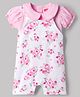 Babyhug Single Jersey Knit Half Sleeves Romper Style Dungaree & Peter Pan Collared T-Shirt With Floral Print - Pink & White