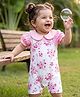 Babyhug Single Jersey Knit Half Sleeves Romper Style Dungaree & Peter Pan Collared T-Shirt With Floral Print - Pink & White
