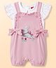 Babyhug Single Jersey Knit Dungaree & Half Sleeves Inner Tee with Bunny Patch - White & Pink