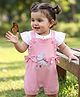 Babyhug Single Jersey Knit Dungaree & Half Sleeves Inner Tee with Bunny Patch - White & Pink
