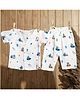 MumsLap Pure Muslin Woven Half Sleeves Vehicles Printed Coordinating Shirt & Pants Set - White