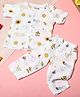 MumsLap Pure Muslin Woven Half Sleeves Bees & Floral Printed Coordinating Shirt & Pajama Set - White