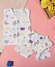MumsLap Muslin Woven Sleeveless Unicorn & Hearts Printed Jhabla & Shorts Set - White