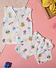 MumsLap Muslin Woven Sleeveless Bees & Butterfly Printed Jhabla & Shorts Set - White