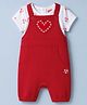 Babyhug Single Jersey Knit Heart Embroidered Dungaree With Half Sleeves Floral Printed Tee - White