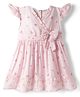 Babyhug Poplin Woven Frill Sleeves Floral Printed Frock with Bow Applique - Pink