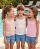 Honeyhap Premium Cotton Elastane Knit Sleeveless Slips With Floral Print & Bio Finish  Pack of 3 - Bright White & Piroutte