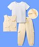 OLLINGTON ST. Cotton Knit Sleeveless Jacket With Inner Tee & Joggers Set - Beige