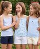 Honeyhap Premium Cotton Elastane Knit With Bio Finish Sleeveless Striped & Floral Printed Slips Pack of 3 - Dutch Canal & Bright White