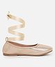 Aria+Nica Holographic Finish Ballerinas With Bow Applique Detailed Tie Up Closure - Gold