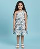 The Magic Wand Cotton Woven One Shoulder Bow Applique Detailed Floral Printed Coordinating Top & Tiered Skirt Set - Blue