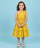 The Magic Wand Cotton Woven One Shoulder Bow Applique Detailed Floral Printed Coordinating Top & Tiered Skirt Set - Yellow