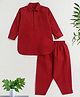 The Magic Wand Cotton Woven Full Sleeves Solid Pathani Kurta & Pyjama Set - Red