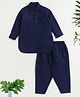 The Magic Wand Cotton Woven Full Sleeves Solid Pathani Kurta & Pyjama Set - Navy Blue