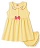 Babyhug Single Jersey Knit Half Sleeves Floral Embroidered Frock With Bloomer With Bow Applique - Yellow