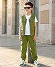 OLLINGTON ST.Cotton Knit Sleeveless Solid Jacket With Inner Tee & Joggers - Olive Green