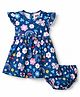 Babyhug Single Jersey Knit Frill Sleeves Printed Frock With Bloomer - Navy Blue