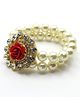 Aabacus Rose Applique Detailed Pearl & Stones Embellished Bracelet - Red