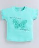 giniekids Pure Cotton Knit Half Sleeves Typography Printed & Butterfly Applique Detailed Top - Sea Green