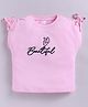 giniekids Pure Cotton Knit Half Sleeves Beautiful Text Printed Top - Pink