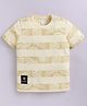 giniekids Pure Cotton Knit Half Sleeves Striped & Leaves Printed Tee - Yellow