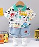 POP STREET KIDS Cotton Blend Knit Half Sleeves Vehicles Printed Polo Tee & Shorts Set - White