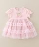 POP STREET KIDS Cotton Blend Woven Half Sleeves Floral Applique Detailed Ruffled Dress - Pink