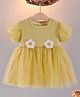 POP STREET KIDS Cotton Blend Woven Half Puffed Sleeves Floral Applique Detailed Dress - Yellow