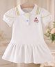 POP STREET KIDS Cotton Blend Knit Half Puffed Sleeves Cherry Embroidered Dress - White