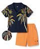OLLINGTON ST. Cotton Knit Half Sleeves Tropical Theme Printed Shirt & Shorts - Navy & Peach