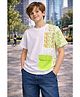 Sportking Cotton Blend Knit Half Sleeves Wave Text Printed Tee With Utility Pocket - White