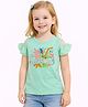 Sportking Cotton Blend Knit Half Cold Shoulder Sleeves Glitter Embellished Summer Text Printed Top - Light Green