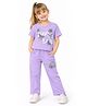 Sportking Cotton Blend Knit Half Sleeves Sunny Love Text Floral & Butterfly Printed Top & Pants Set - Lavender