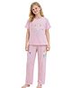 Sportking Cotton Blend Knit Half Sleeves Smiley Applique Detailed Top & Pants Set - Pink