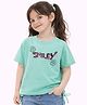 Sportking Cotton Blend Knit Half Sleeves Smiley Text Embroidered Top - Sea Green