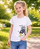 Sportking Cotton Blend Knit Half Sleeves Cats Printed Top - White