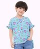 Sportking Cotton Blend Knit Half Sleeves Smiley Face Printed Top - Deep Aqua