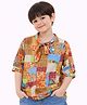 Sportking Cotton Blend Woven Three Fourth Sleeves Floral Patchwork Printed & Tie Up Detailed Top - Orange