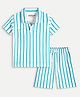 chuckleberrie Cotton Knit Half Sleeves Striped Coordinating Tee & Shorts Set - White