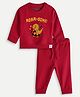chuckleberrie Cotton Knit Full Sleeves Roar Some Text Embroidered Tee & Pants Set - Red
